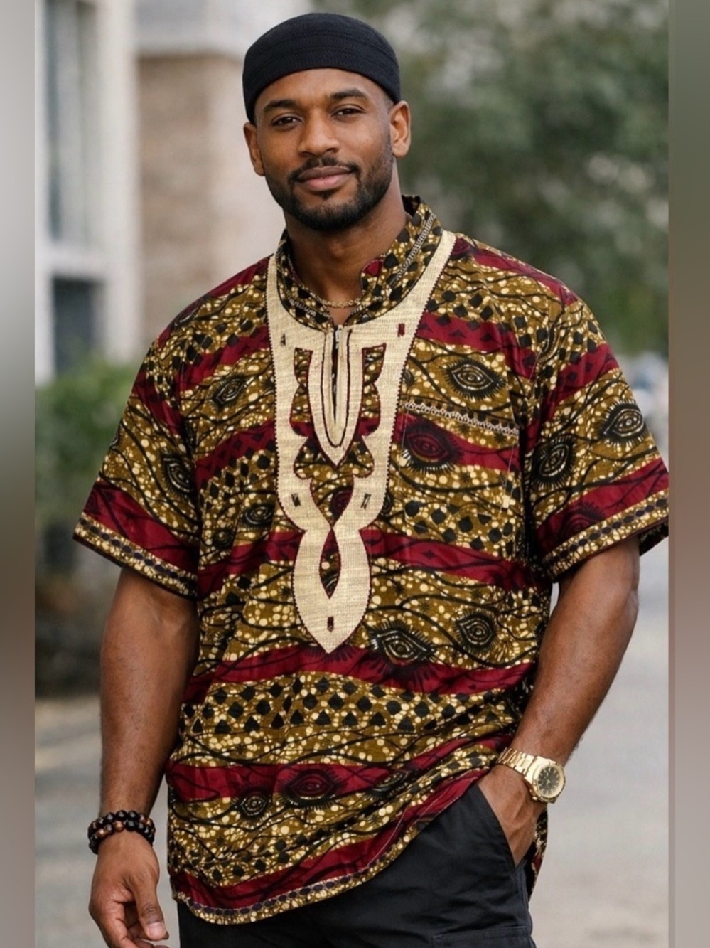 Handmade Kenyan Dashiki Tribal Eye Print Shirt | Afrocentric Short Sleeve Tunic